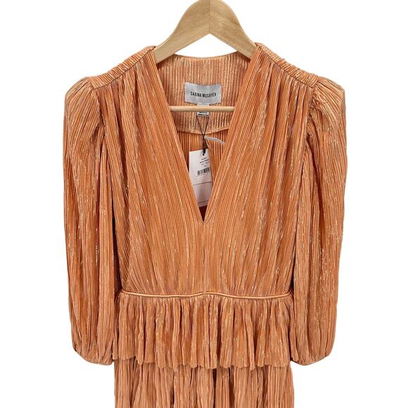 Sabina Musayev NWT Mina Long Sleeve Peach Shimmer Mini Dress // XS - Picture 7 of 16